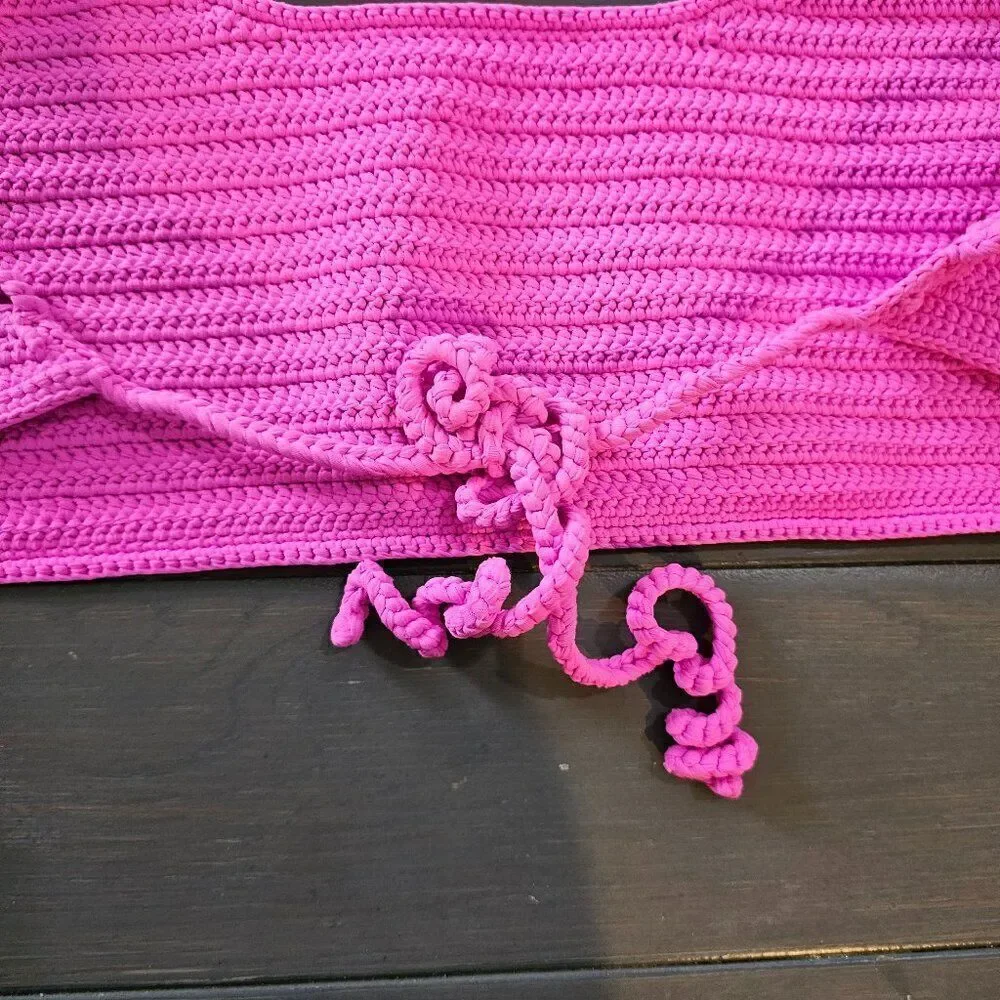 SKIMS Women's Taffy Pink Crochet Swim Scoop Bikini Top Size 2X